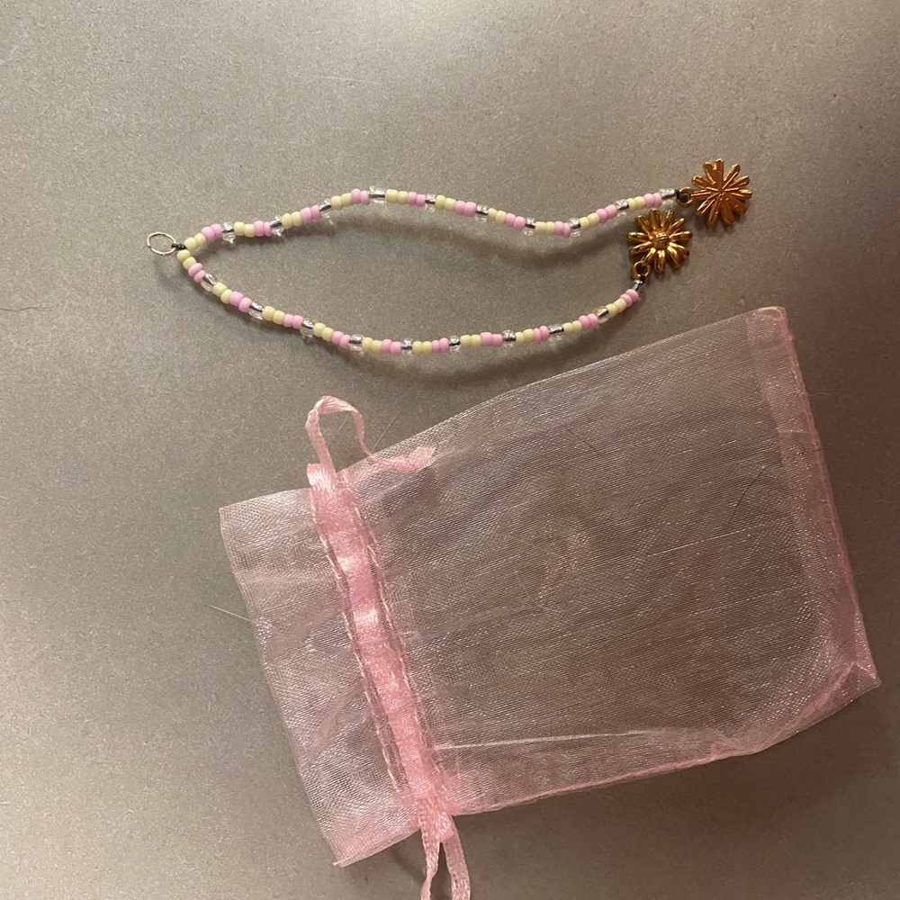 Pink and Gold Beaded keychain